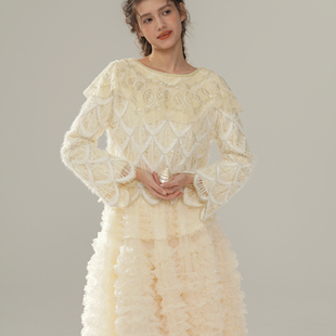 脸儿艺 重工通身刺绣钉珠 毛茸茸雪绒花瓣 闪闪珍珠 奢华高档上衣