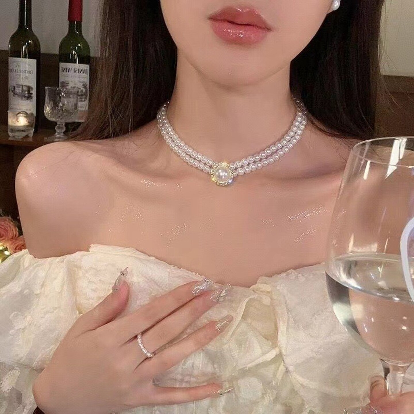 双层珍珠项链女叠戴气质轻奢项圈女颈带高级感吊坠颈链锁骨链配饰