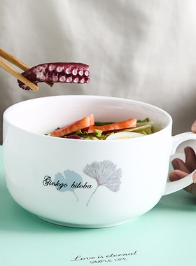 陶瓷泡面碗家用带盖碗陶瓷饭盒微波炉加热碗宿舍用学生泡面碗带盖