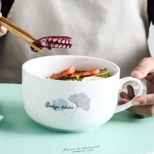 陶瓷泡面碗家用带盖碗陶瓷饭盒微波炉加热碗宿舍用学生泡面碗带盖