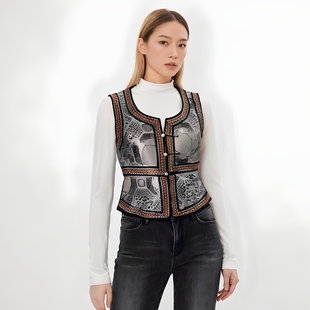 民族风女士马甲修身U领短款马夹外套百搭显瘦蒙古族特色坎肩女款