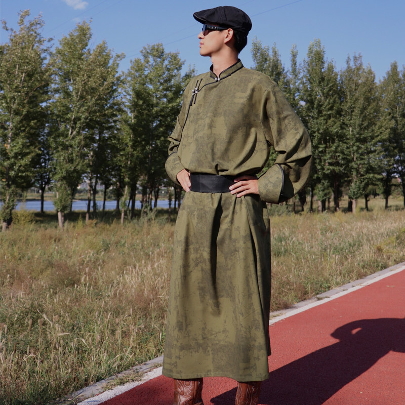 新式蒙古袍男士长款高端蒙古服装日常装时尚民族风草原演出表演服