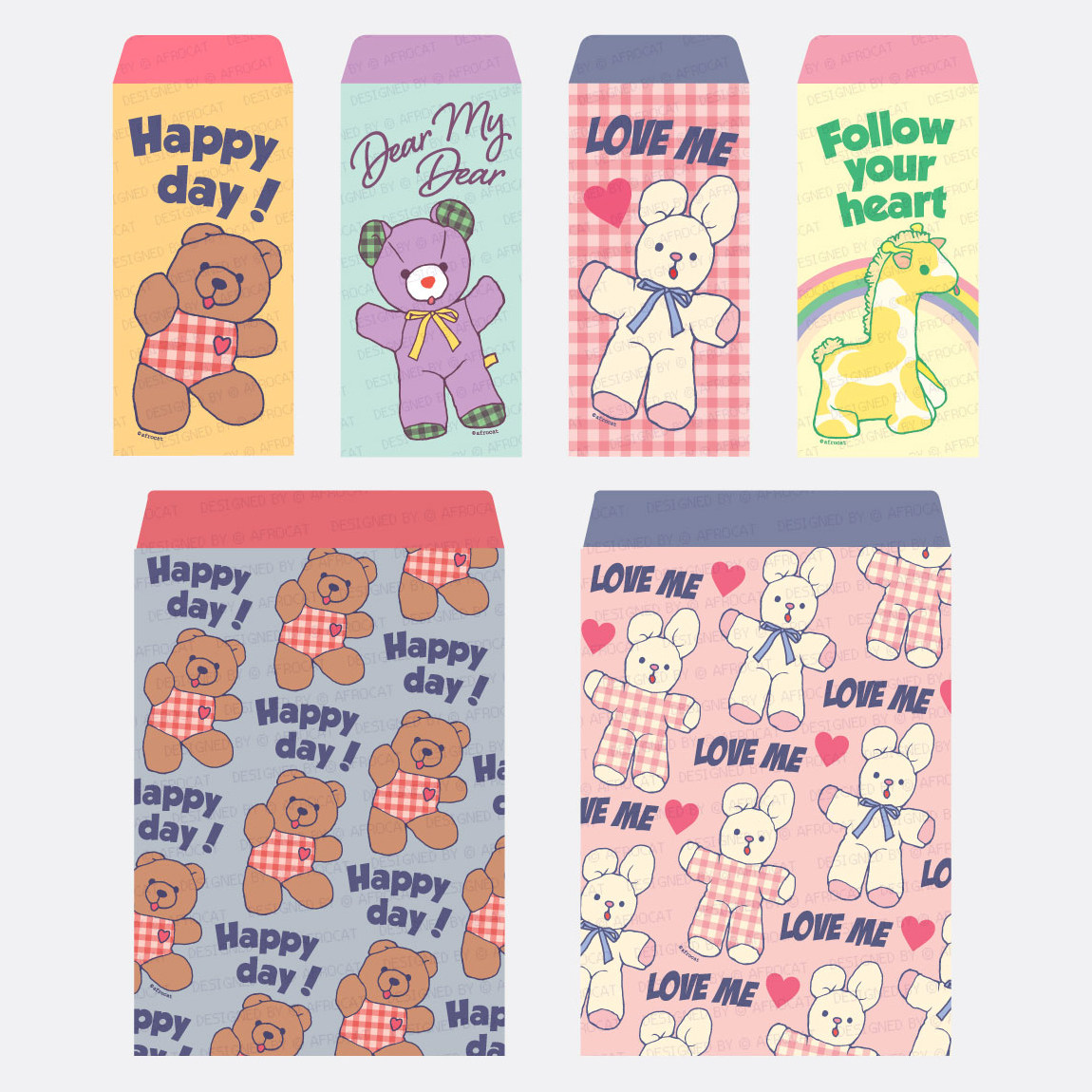 韩国afrocat可爱复古怀旧信封礼物现金钱袋券卡包装纸袋红包5只装