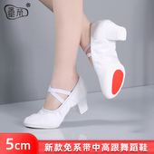 形体练功鞋 墨丽白色舞蹈鞋 女成人高跟软底教师专业古典芭蕾跳舞鞋