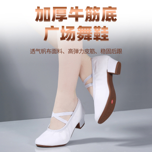 表演芭蕾成人新款 中跟广场舞鞋 女软底白色演出跳舞鞋 中老年舞蹈鞋