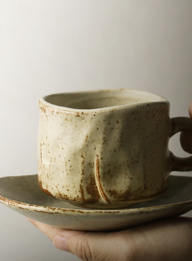 九土咖啡杯碟组陶瓷日式粗陶咖啡杯子复古咖啡套具简约意式手工杯