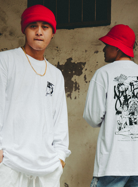 正品SOULFOOD”天使“嘻哈街舞滑板说唱hiphop小领口宽松长袖T恤