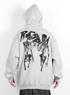 SOULSTYLE原创骷髅RESPECT嘻哈街舞bboy滑板宽松加绒长袖连帽卫衣