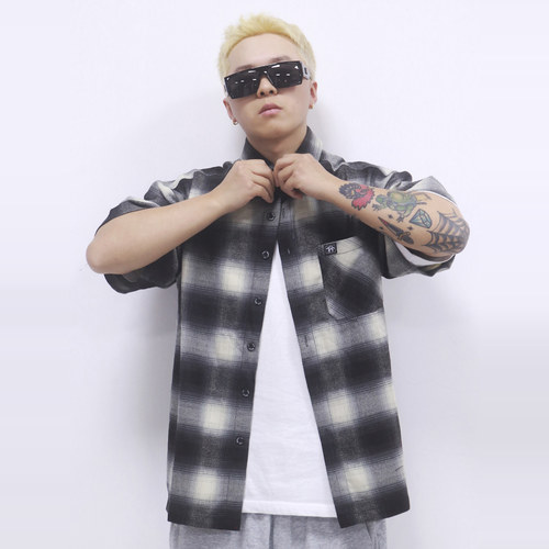 西海岸奇卡诺old school经典美式大格子重磅口袋大码宽松短袖衬衫