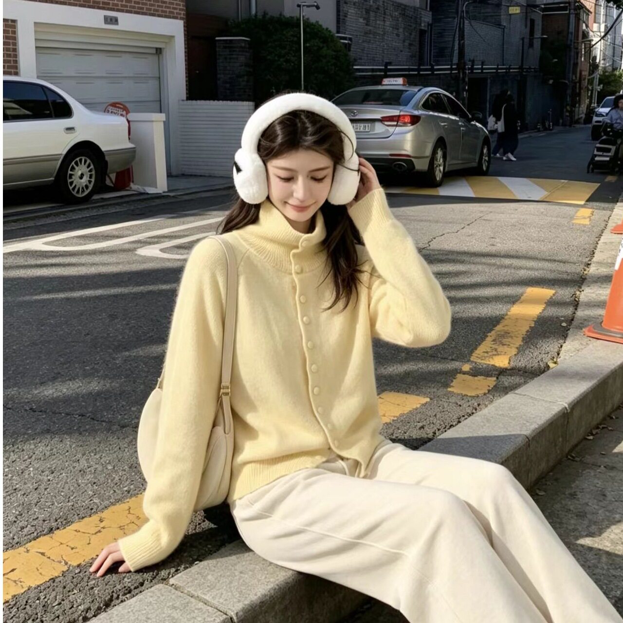 韩版黄色慵懒风高领毛衣