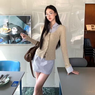 2026新款制服系假两件衬衫套装连衣裙子女秋冬季韩系穿搭半身短裙