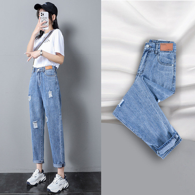 破洞哈伦牛仔裤女春秋夏
