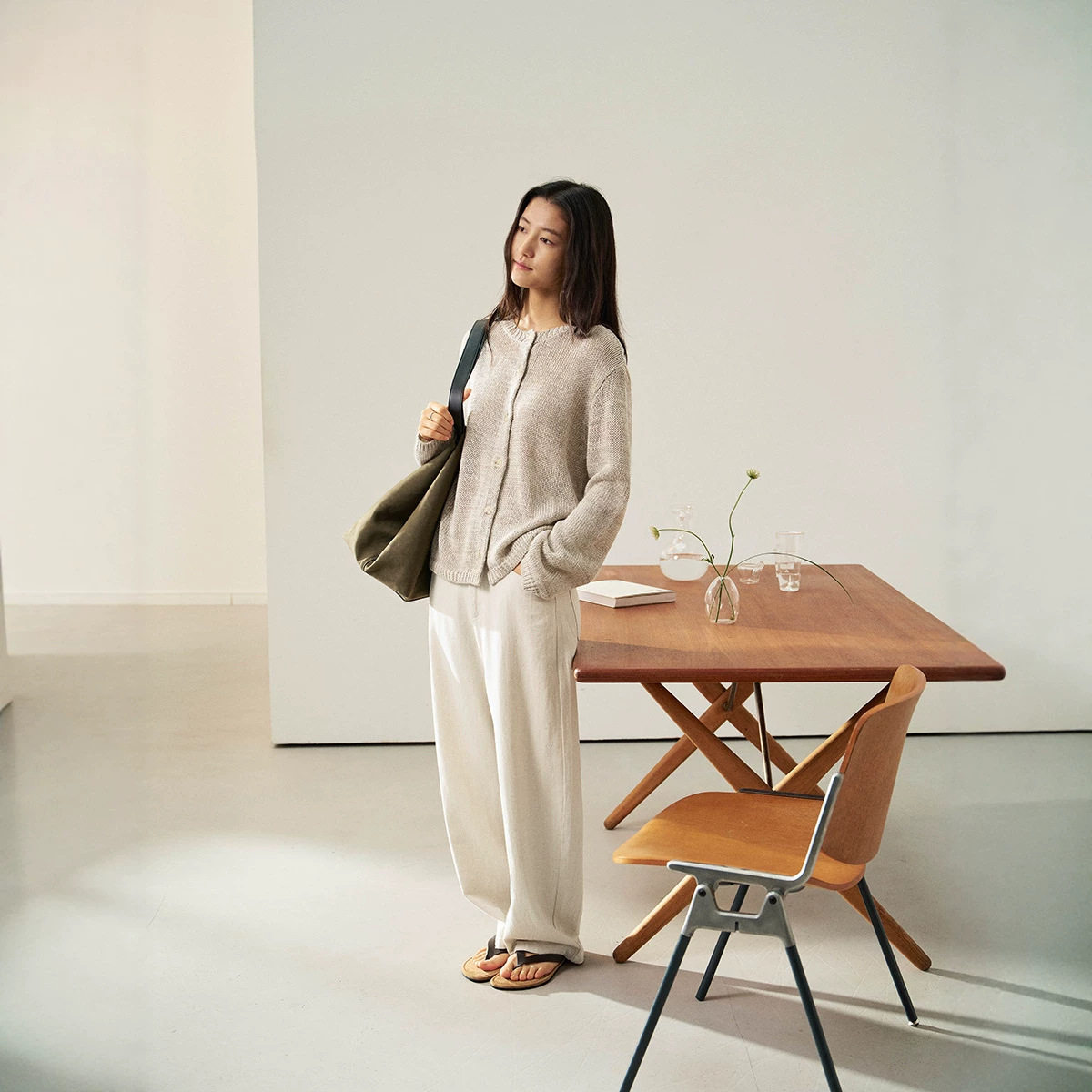 秋季高腰显瘦亚麻阔腿长裤女