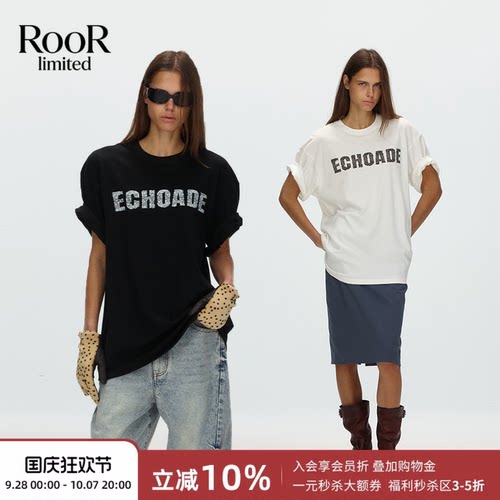 早秋新款蕾丝字母宽松短袖T恤