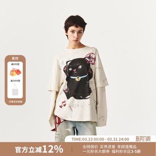 T恤女26春夏新款 FORDARE福蝶涂鸦感LOVE U假两件长袖