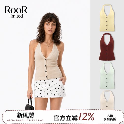 MAKEIF夏季修身挂脖针织背心女