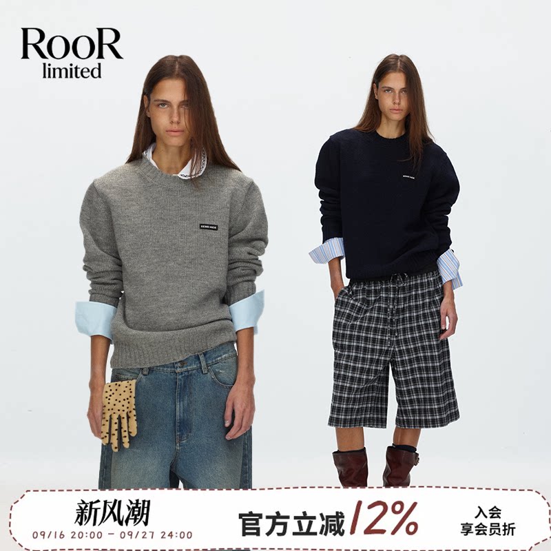 假两件可拆卸拼袖圆领针织毛衣女