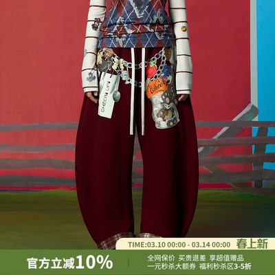 CHEERi UPi休闲宽松印花裤链弯刀卫裤女26春夏新款