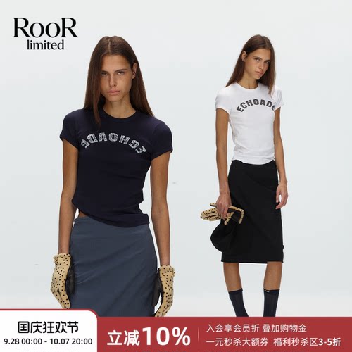早秋修身蕾丝字母短袖女T恤