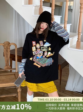 YANAG麻将桌上的发财KT假两件长袖T恤女26春夏新款