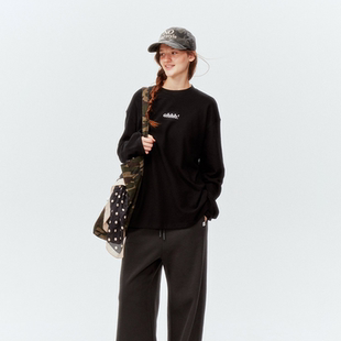 Ahhh经典百搭圆领套头马市长刺绣印花长袖T恤女2026春季新款