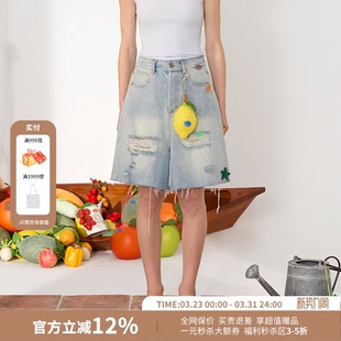 26春夏新款 CHEERi UPi手工钩织柠檬挂件贴标牛仔短裤