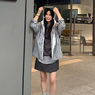 丿未PUREVENUS蕾丝拼接格纹马甲无袖连帽外套女26春夏新款
