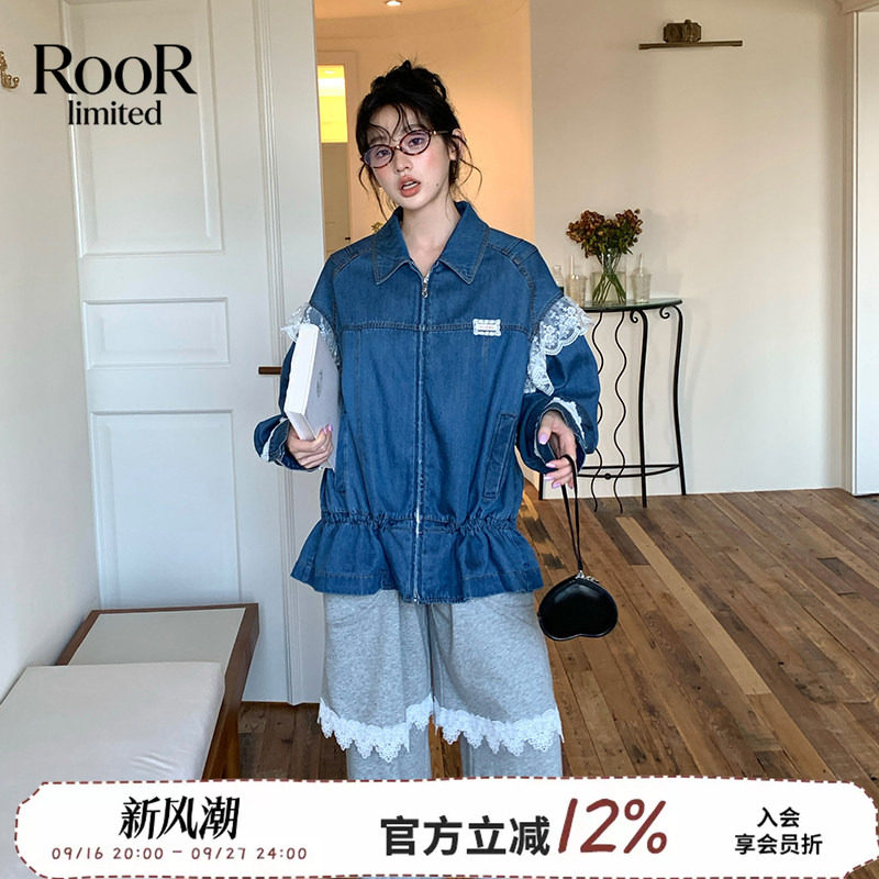 AndAnything牛仔蕾丝风衣外套