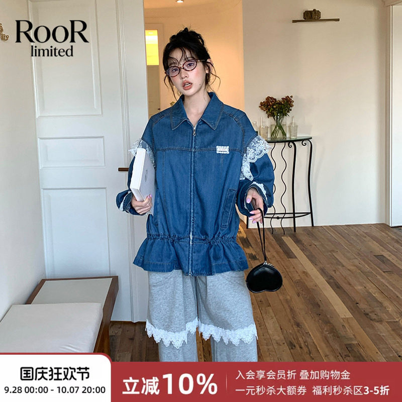 AndAnything牛仔蕾丝风衣外套
