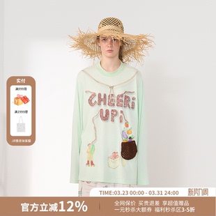 T恤女26春夏新款 丰收印花长袖 UPi宽松农场 CHEERi
