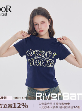 OooFYang百搭简约休闲短袖修身珍珠T恤25秋冬新款