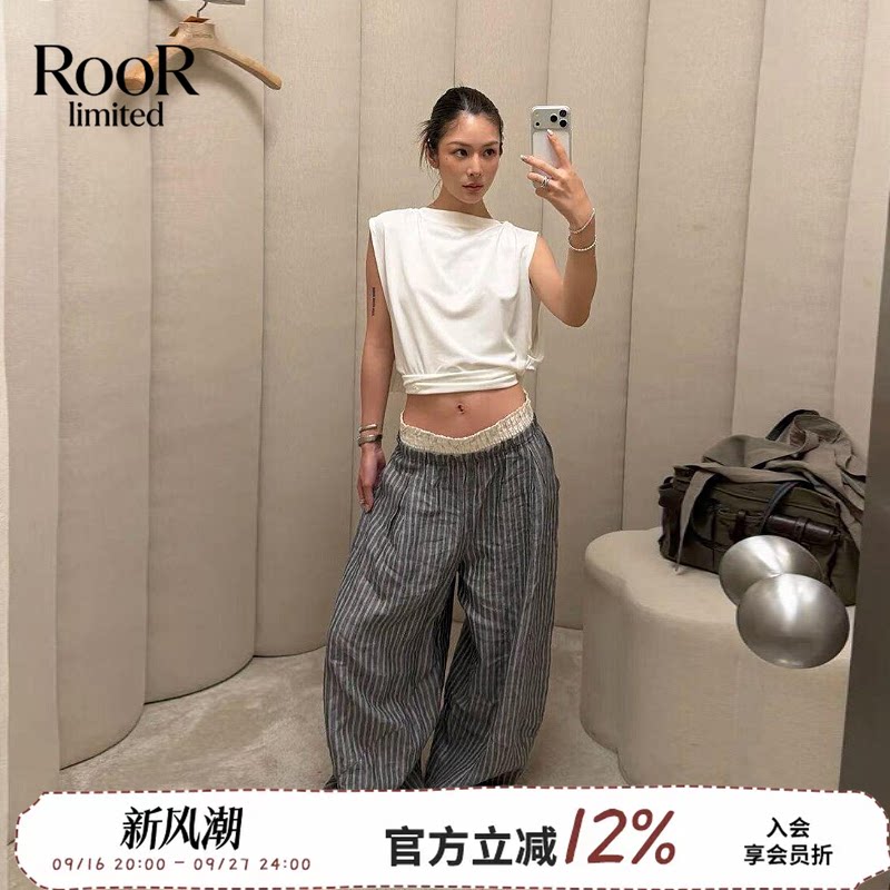 明星博主同款方圆双腰碎花阔腿裤