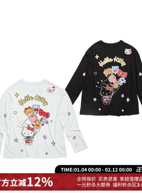 IA WARM AID ING休闲HELLOKITTY印花长袖T恤女25秋新款