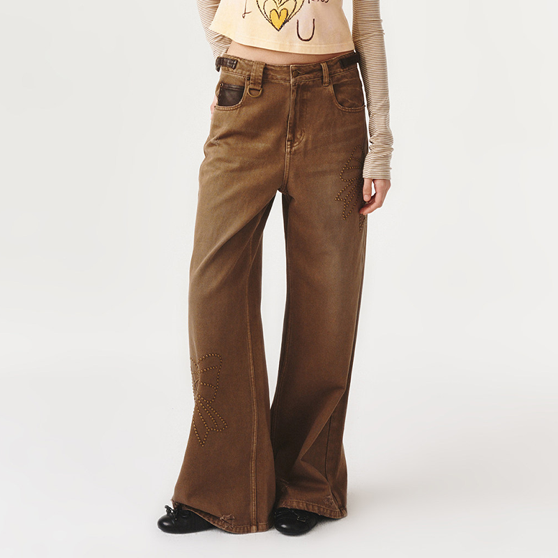 FORDARE福蝶蝴蝶结烫钉洗水做旧感牛仔裤26早春新款,女装/女士精品,牛仔裤,淘宝优惠券,粉丝福利购,淘宝优惠卷