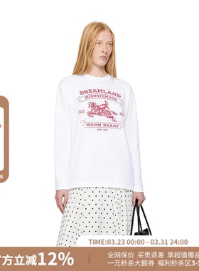 M1DNOTE简约白色印花圆领套头长袖T恤女26春夏新款