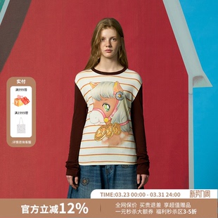 T恤女26春夏新款 打底长袖 UPi复古金马玉堂拼色修身 CHEERi