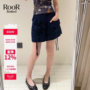丿未PUREVENUS藏青色蝴蝶结工装A字短裤女26夏季新款