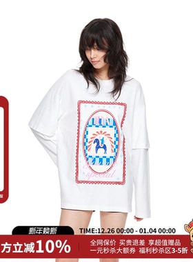 IA WARM AID ING假两件高密立体刺绣印花T恤女25秋新款