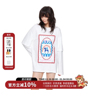 ING假两件高密立体刺绣印花T恤女25秋新款 AID WARM