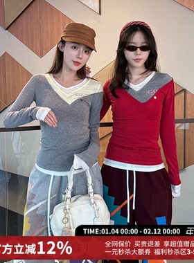 CHEERi UPi假三件V领天丝羊毛T恤打底衫女26春夏新款