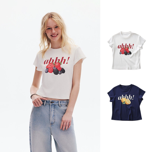 Ahhh水果logo印花圆领短袖T恤