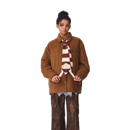 Andrea Martin双面穿绗棉灯芯绒围巾外套女25秋冬新款