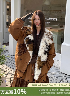 YANAG宽松奶牛羊毛翻领麂皮棉服外套女26春夏新款
