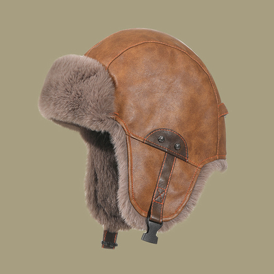 复古机车皮雷锋帽加绒保暖护耳