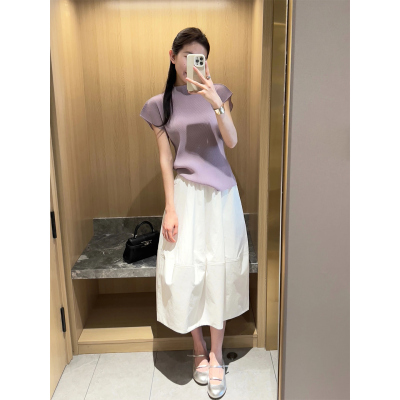 白色花苞半身裙女夏2026新款高腰伞裙A字中长版梨型身材伯克利裙