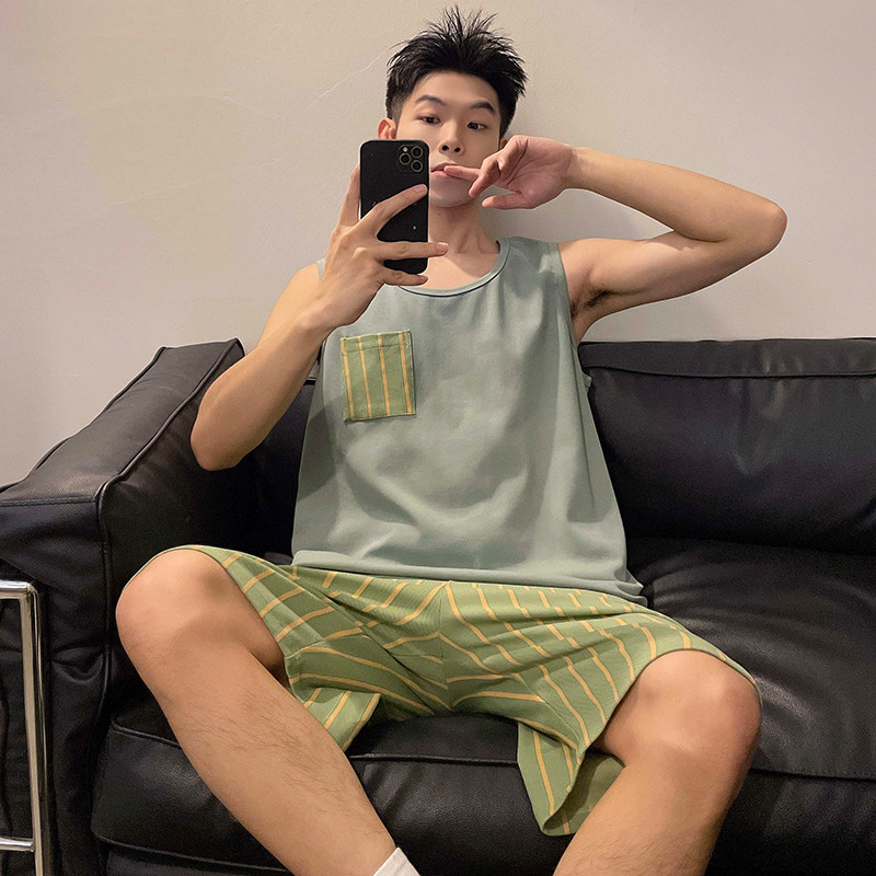 睡衣男士夏季纯棉休闲背心短裤两睡衣/家居服套装
