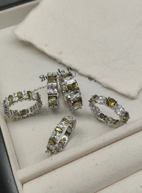 橄榄绿彩色水晶锆石开口可调戒指