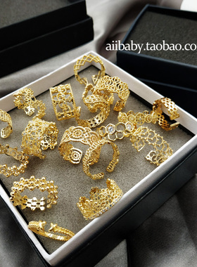 蕾丝镂空宫廷闪钻素圈戒指指环