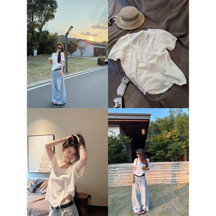 Here 必入私服冷淡极简腔调进口竹节棉成衣水洗小v领t yaya shop