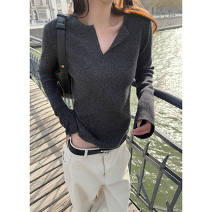 型100%绵羊毛冷淡高级感开口针织衫 shop冷雾奶茶微妙版 yaya Here